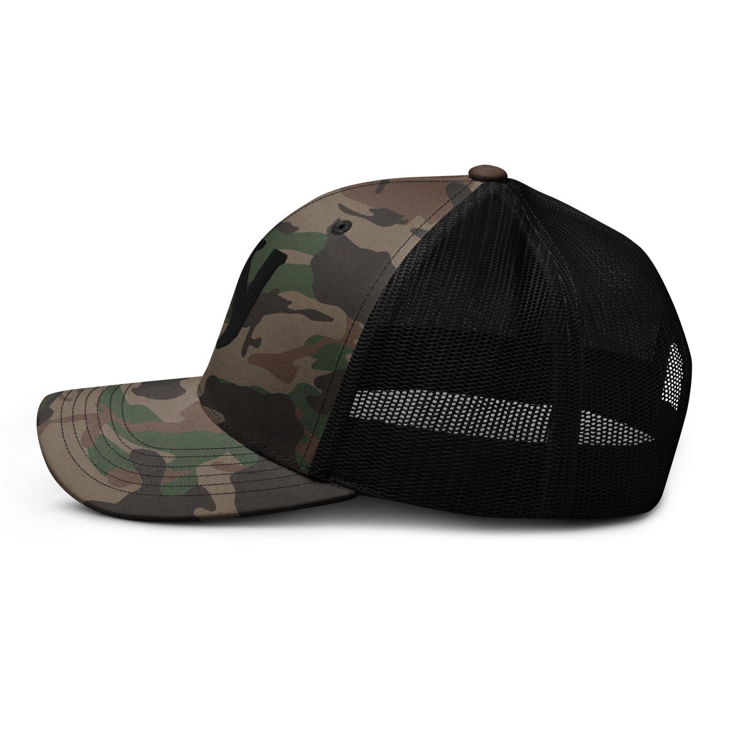 Whole Armor Black Monogram Camouflage trucker hat