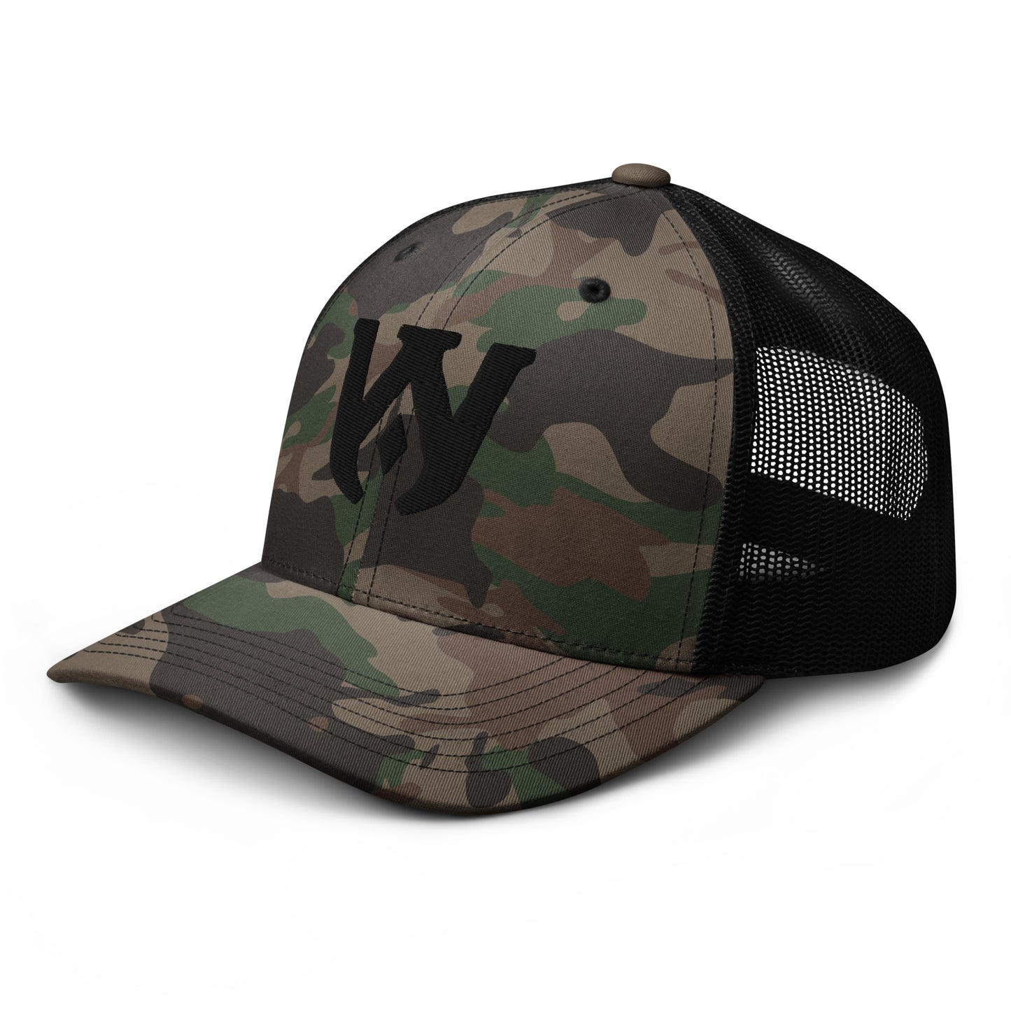 Whole Armor Black Monogram Camouflage trucker hat