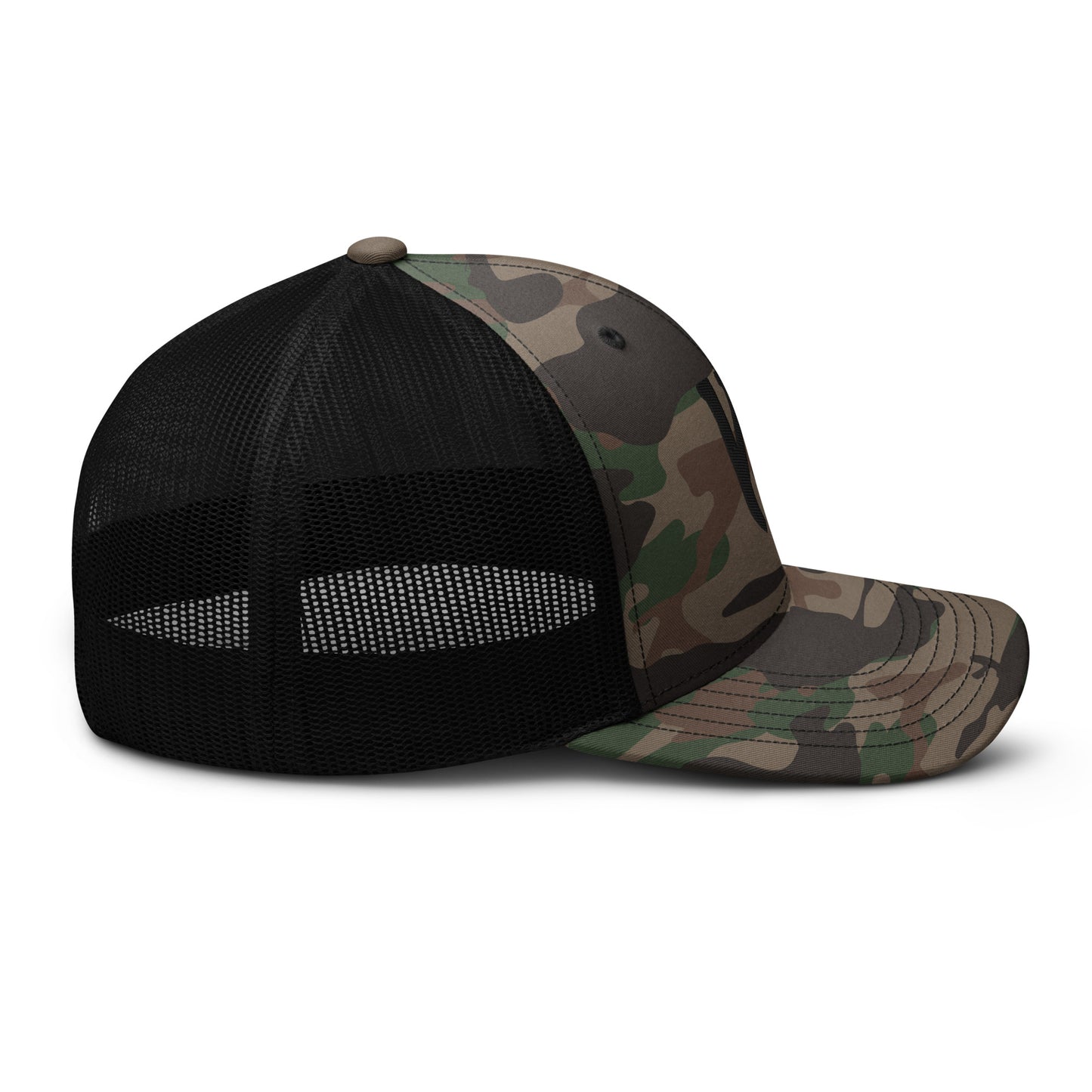 Whole Armor Black Monogram Camouflage trucker hat