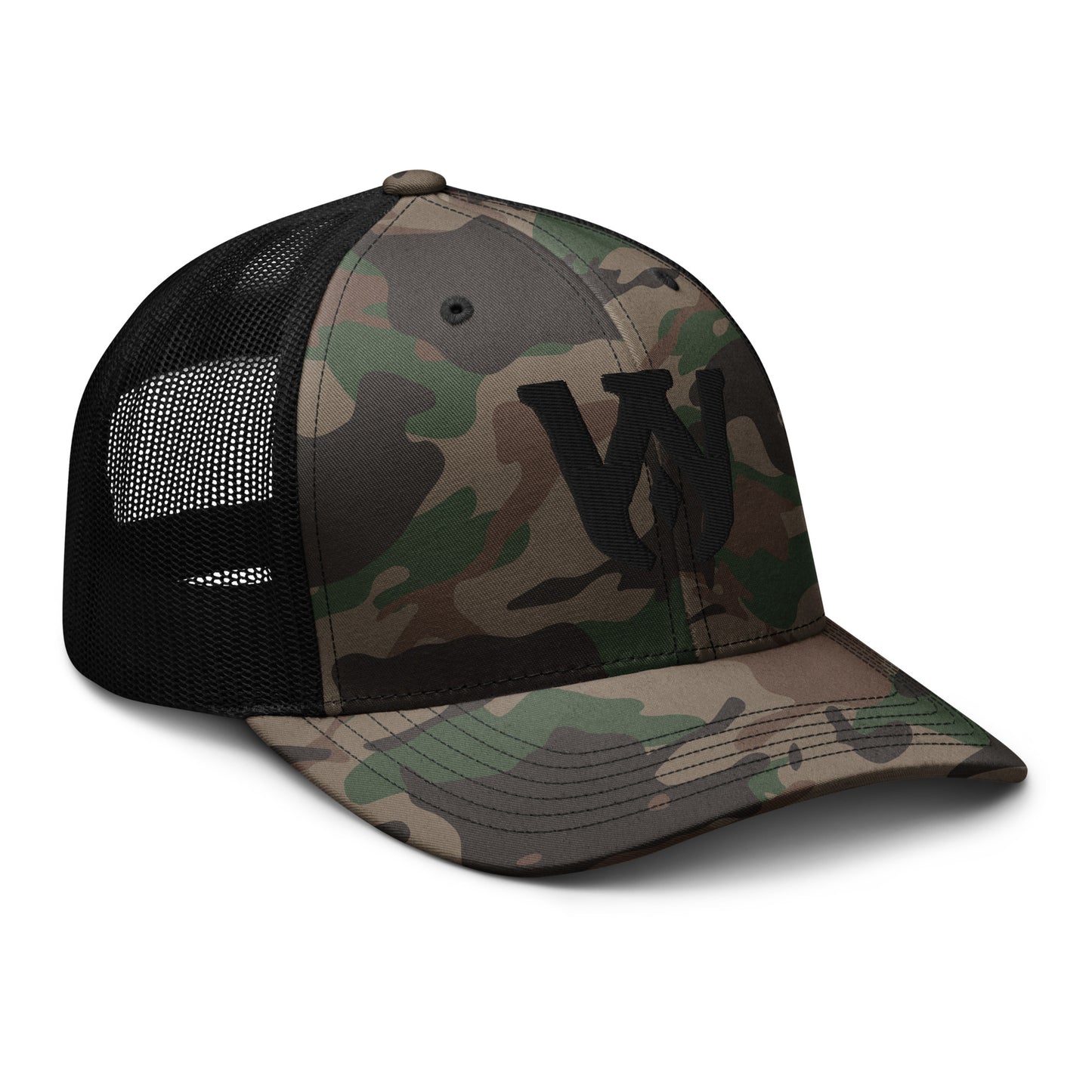 Whole Armor Black Monogram Camouflage trucker hat