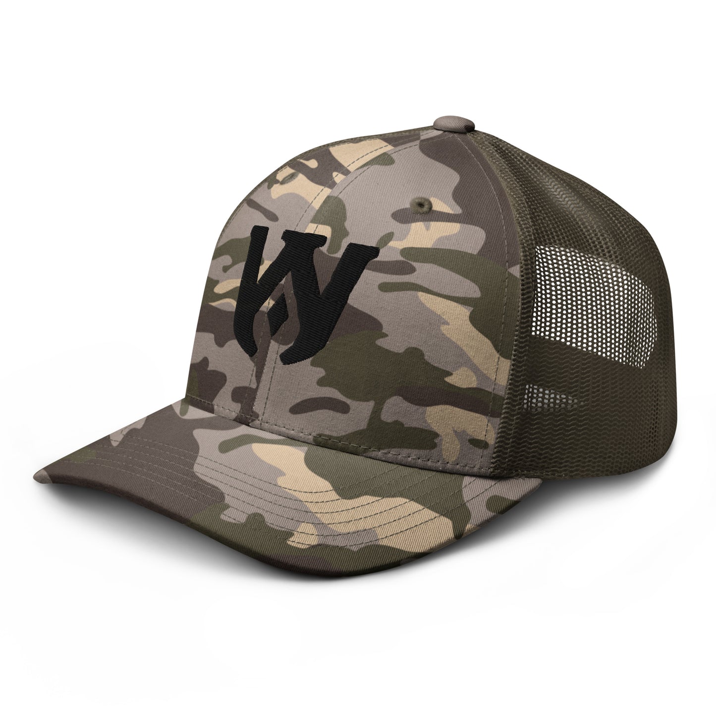 Whole Armor Black Monogram Camouflage trucker hat