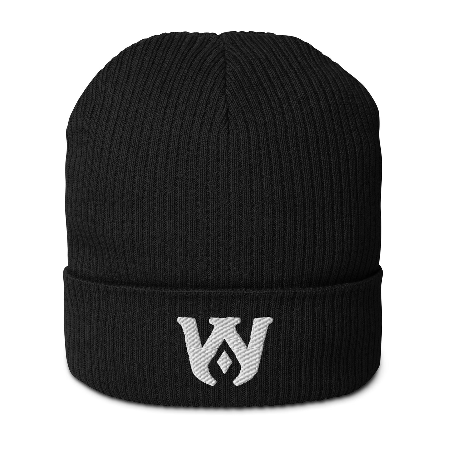 Whole Armor Monogram White Logo Organic Ribbed Beanie