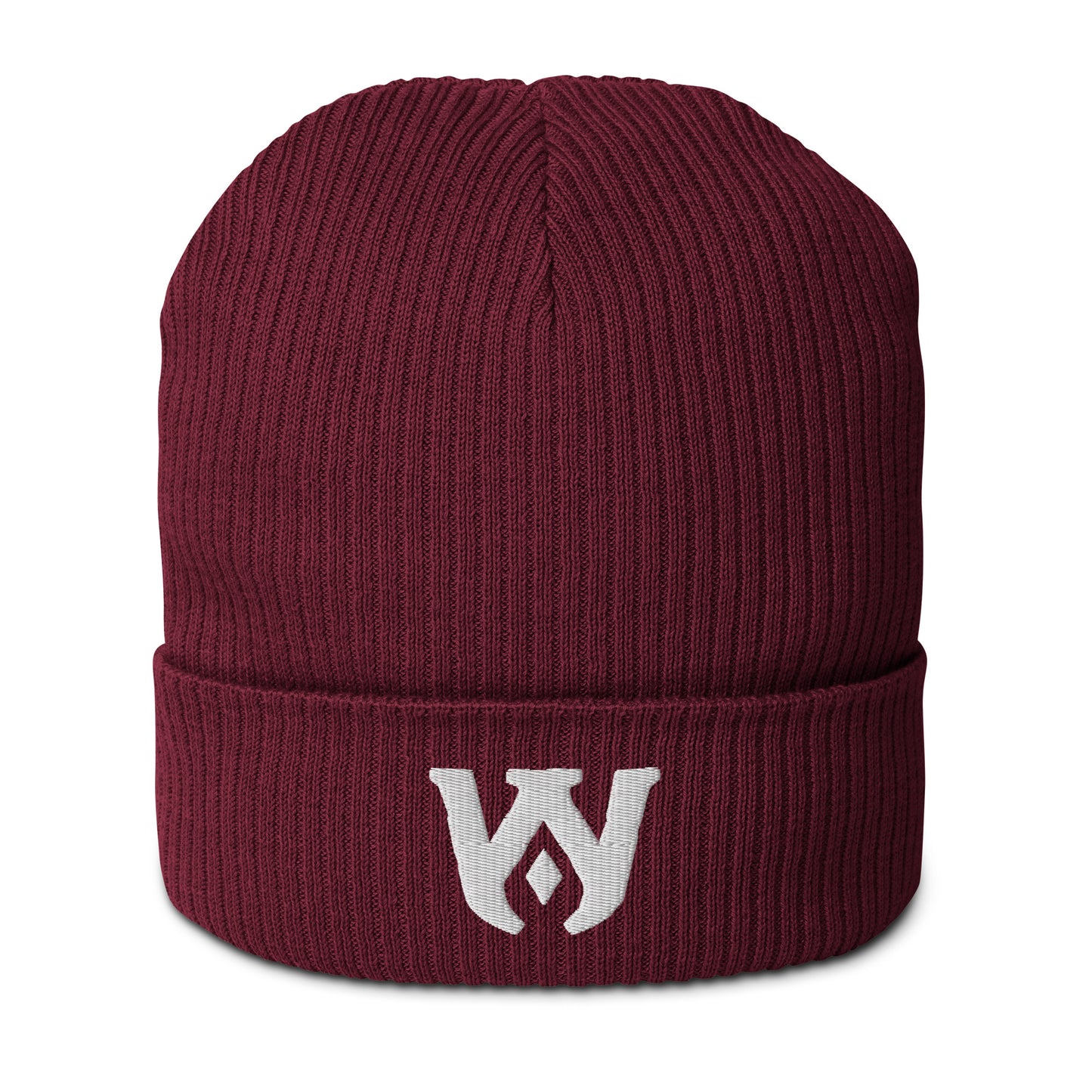 Whole Armor Monogram White Logo Organic Ribbed Beanie