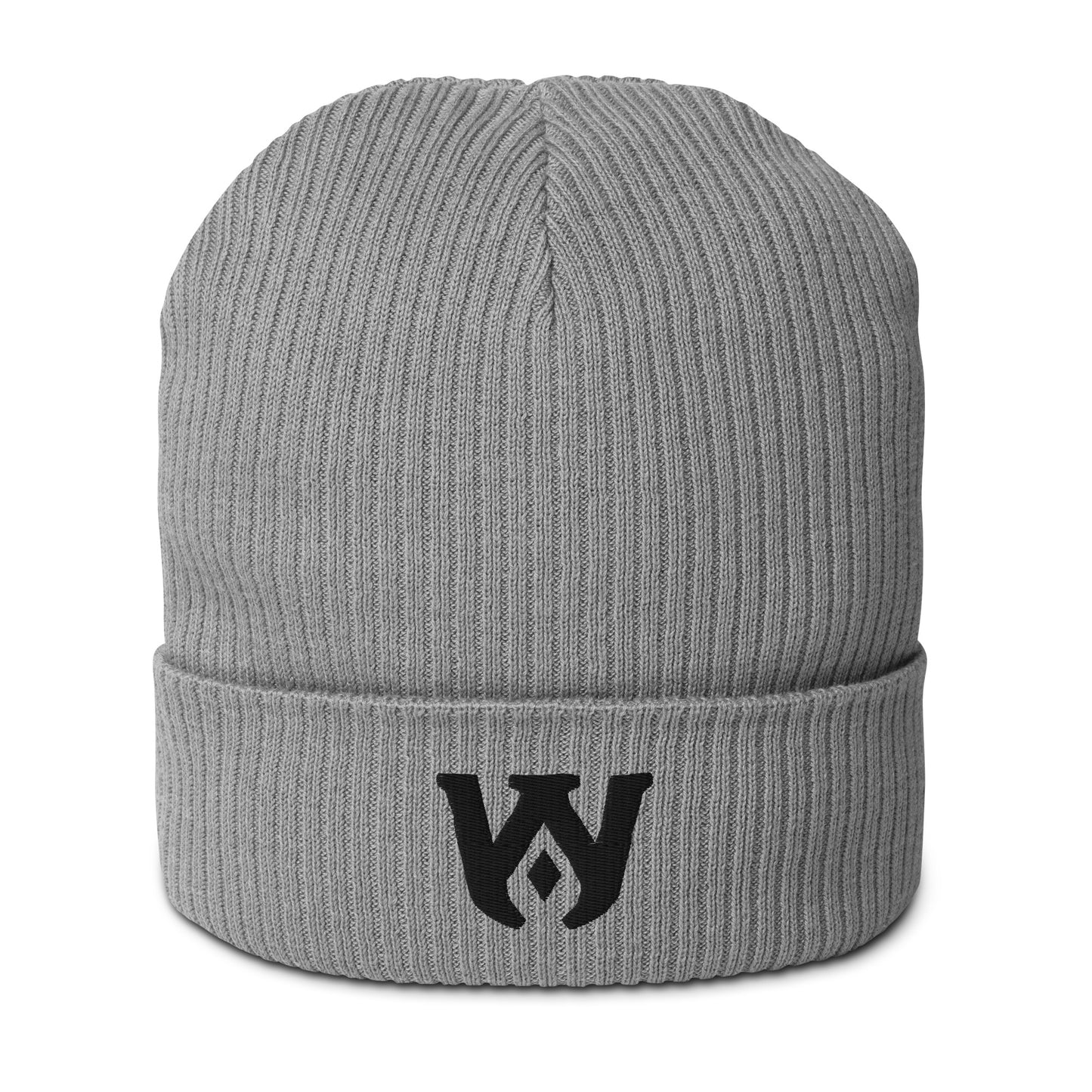 Whole Armor Monogram Black Logo Organic Ribbed Beanie