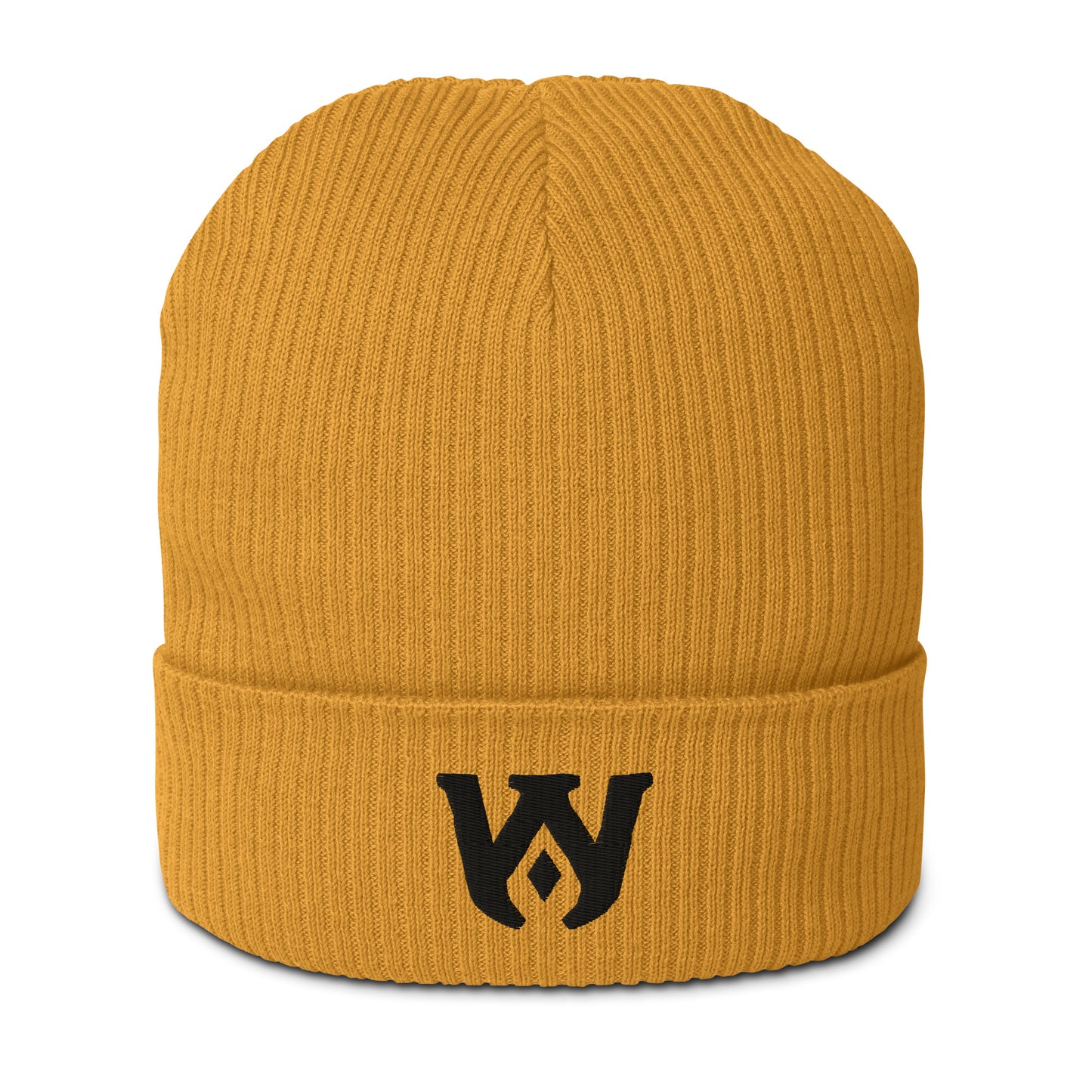 Whole Armor Monogram Black Logo Organic Ribbed Beanie