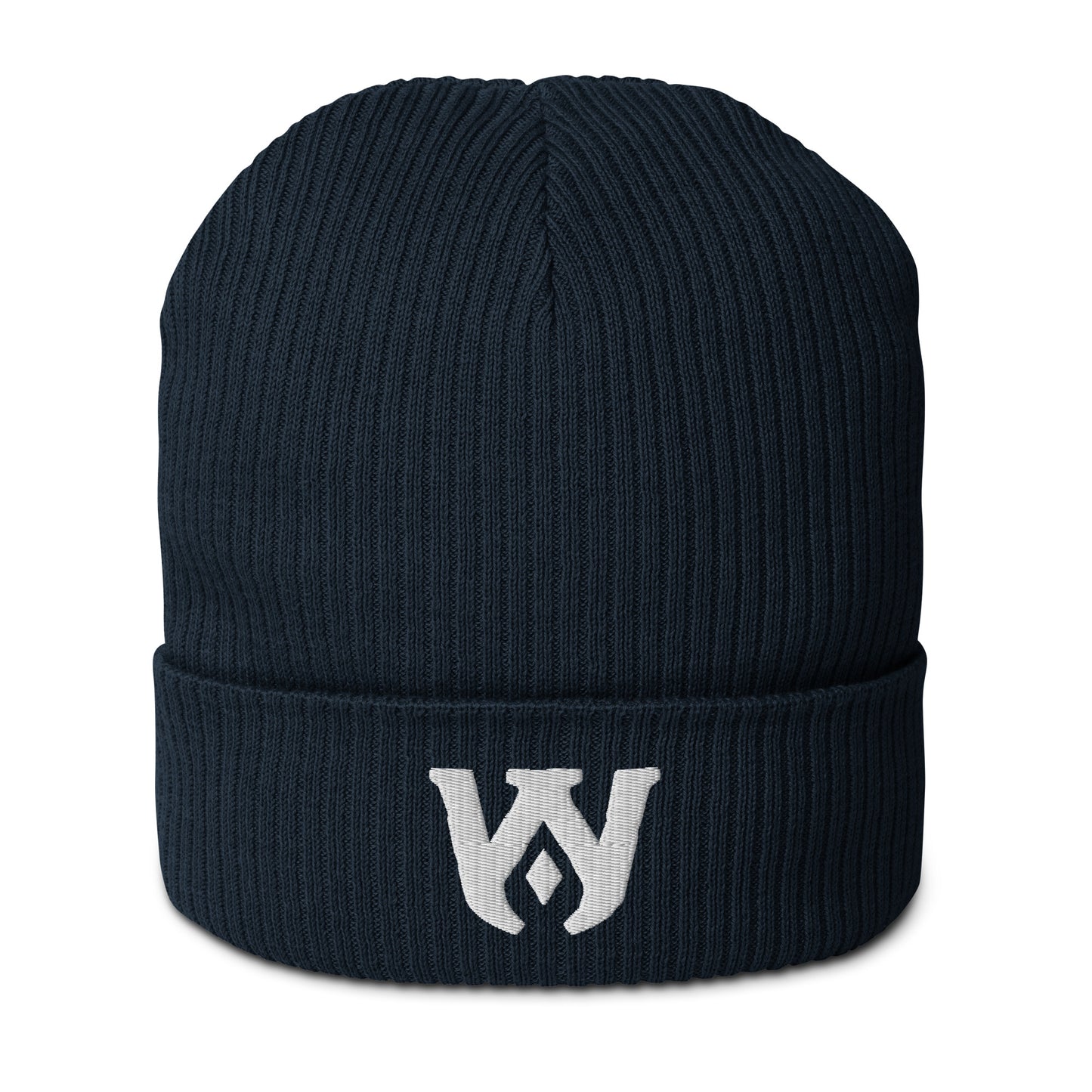 Whole Armor Monogram White Logo Organic Ribbed Beanie