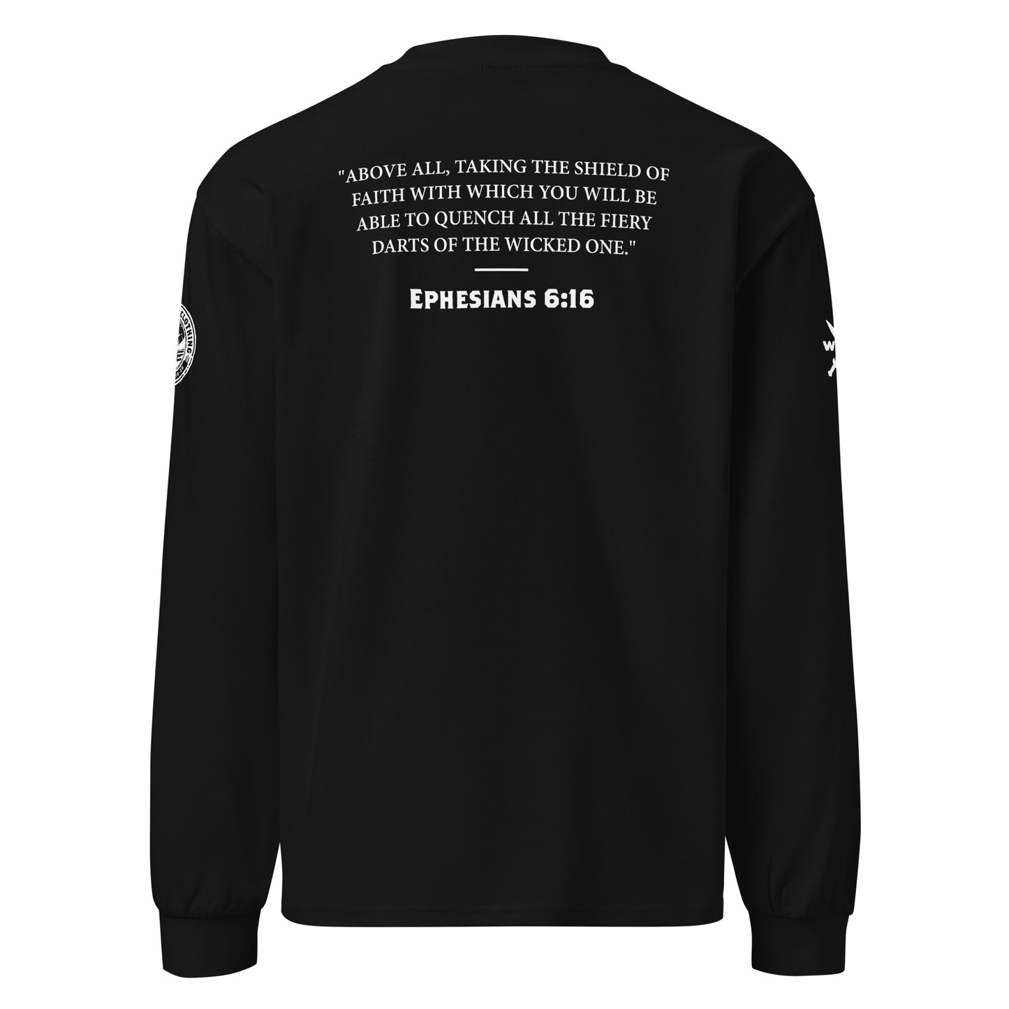 Ephesians 6:16 White Shield of Faith Unisex Premium Heavyweight Long Sleeve Shirt