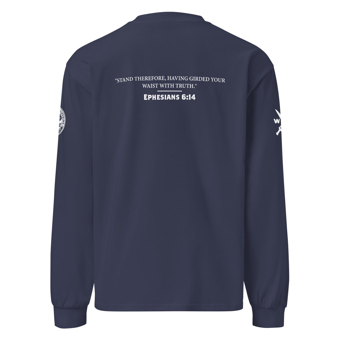 Ephesians 6:14 Belt of Truth Light on Dark Unisex Premium Heavyweight Long-Sleeve Shirt