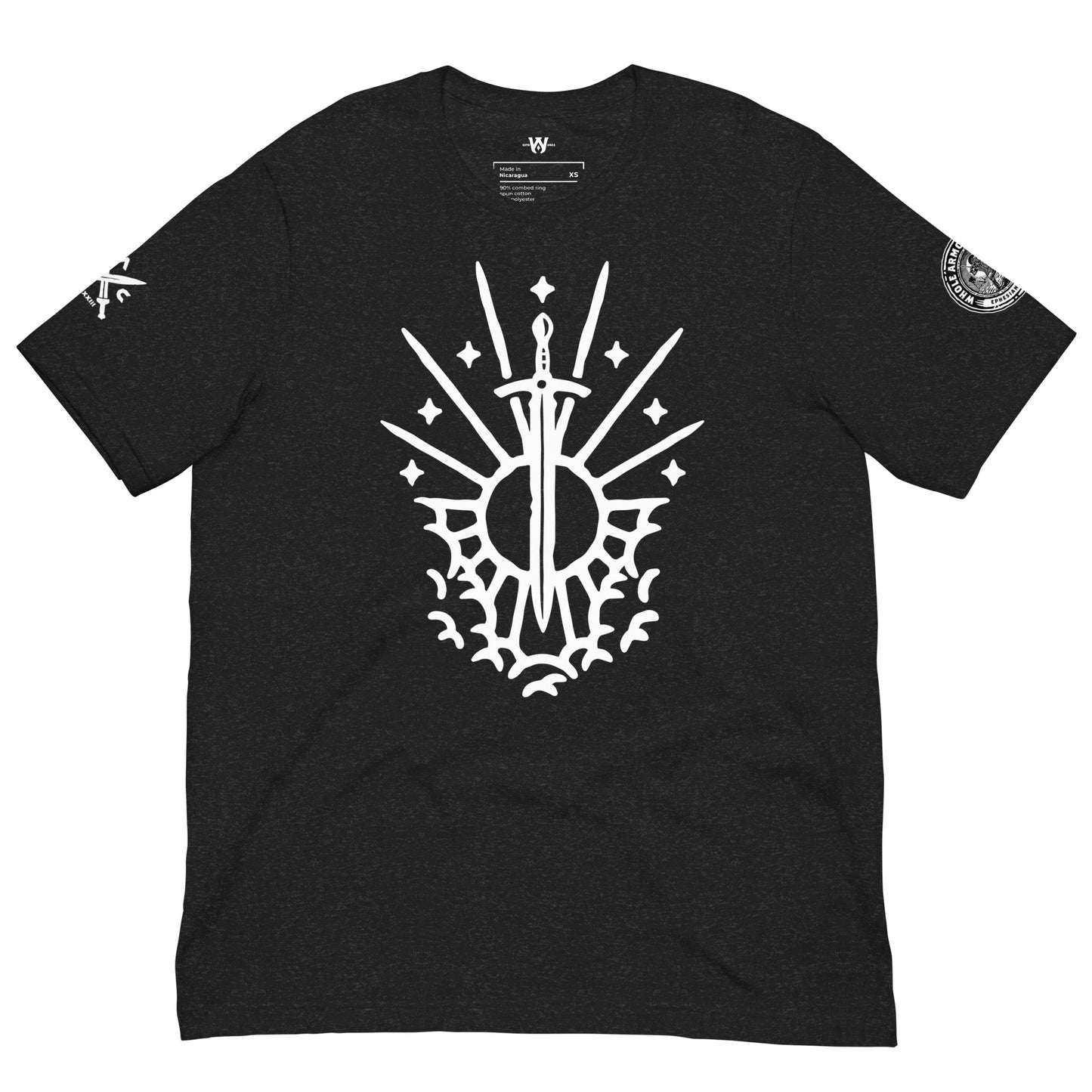 Revelation 1:16 Sword and Sun Black Heather Unisex T-Shirt - Whole Armor Clothing