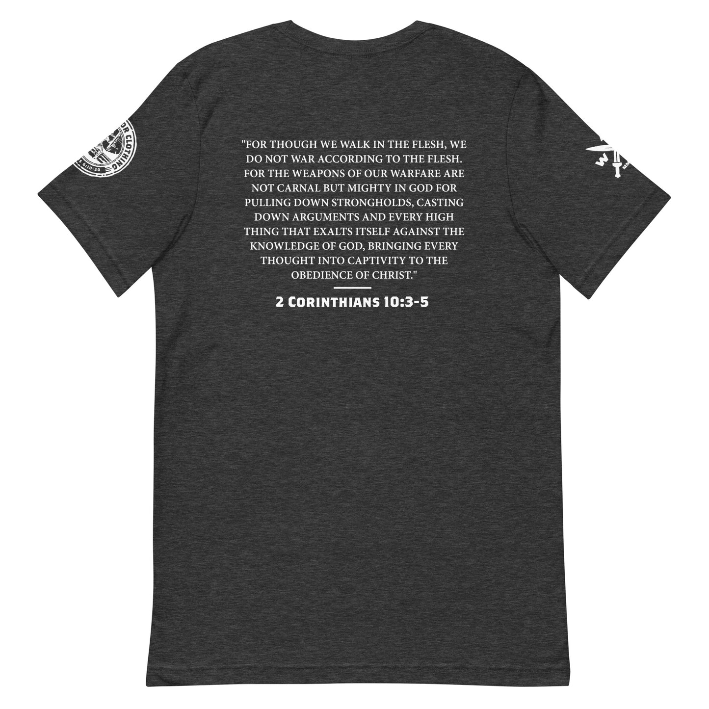 2 Corinthians 10:3-5 Helmet Light on Dark Unisex T-Shirt