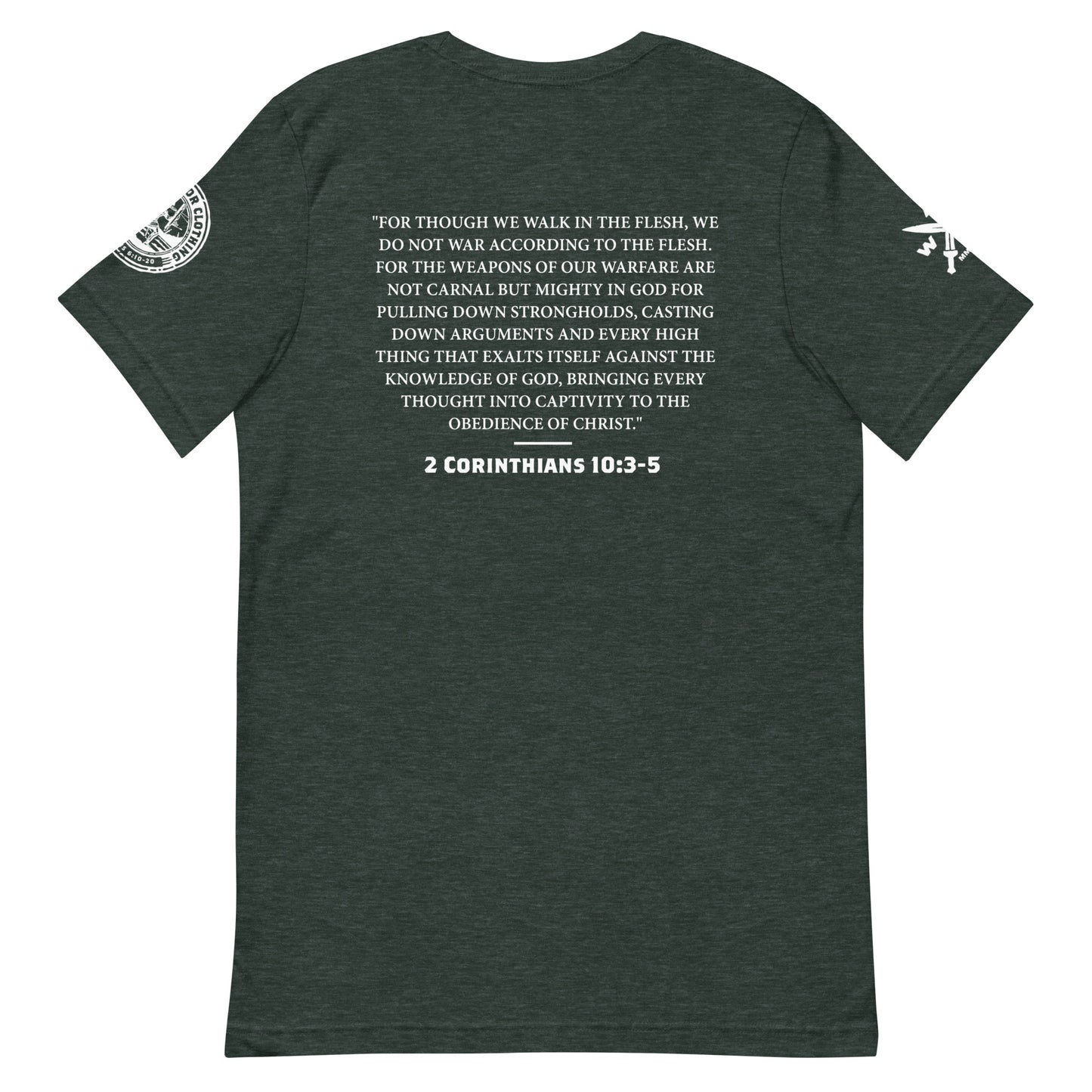 2 Corinthians 10:3-5 Helmet Light on Dark Unisex T-Shirt